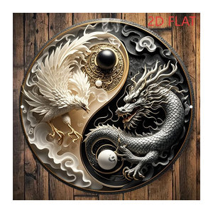 CIFBUY Yin Yang Wandkunst Metallschild mit Drache und Phönix in Rund und Mehrfarbig