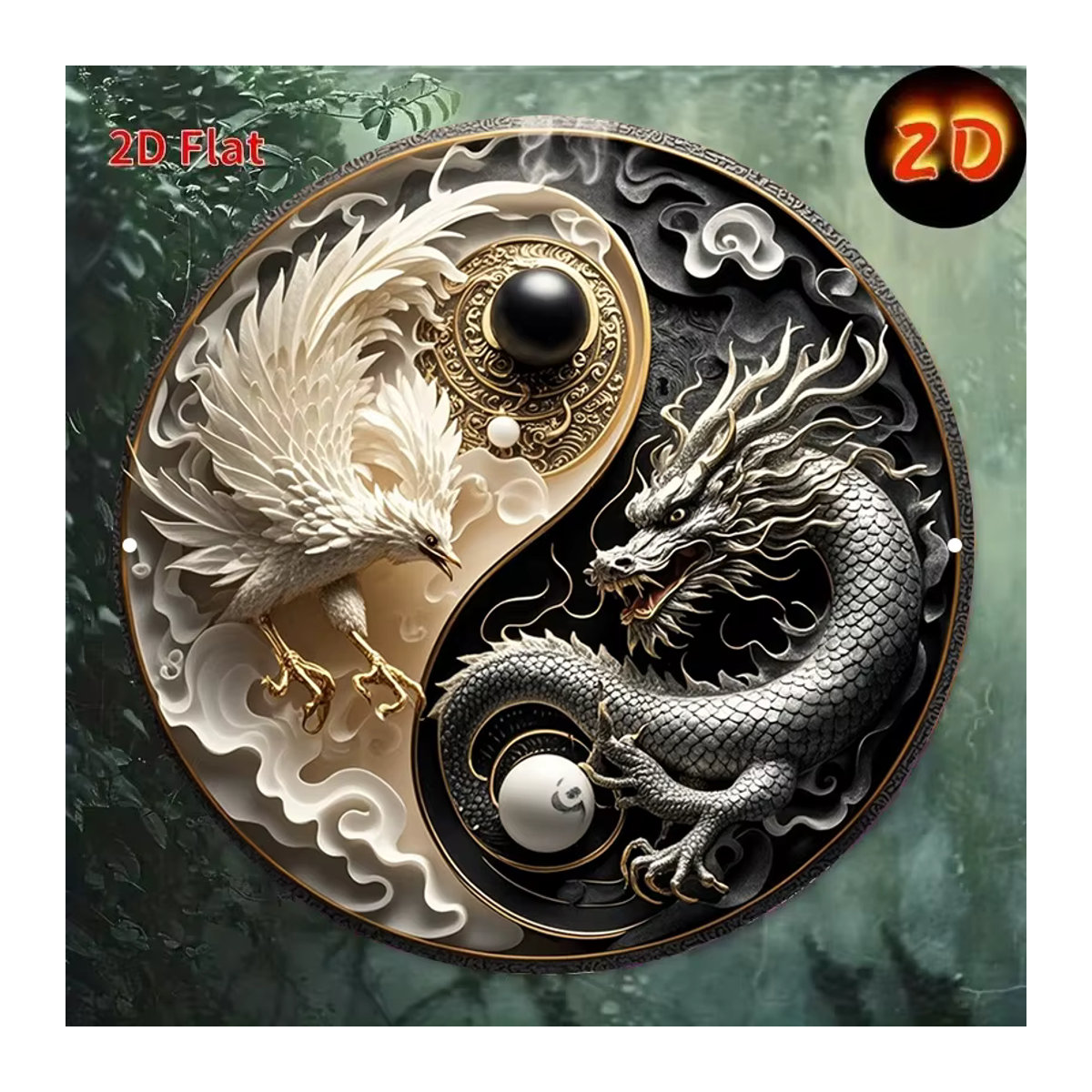CIFBUY Yin Yang Wandkunst Metallschild mit Drache und Phönix in Rund und Mehrfarbig - Bild 3