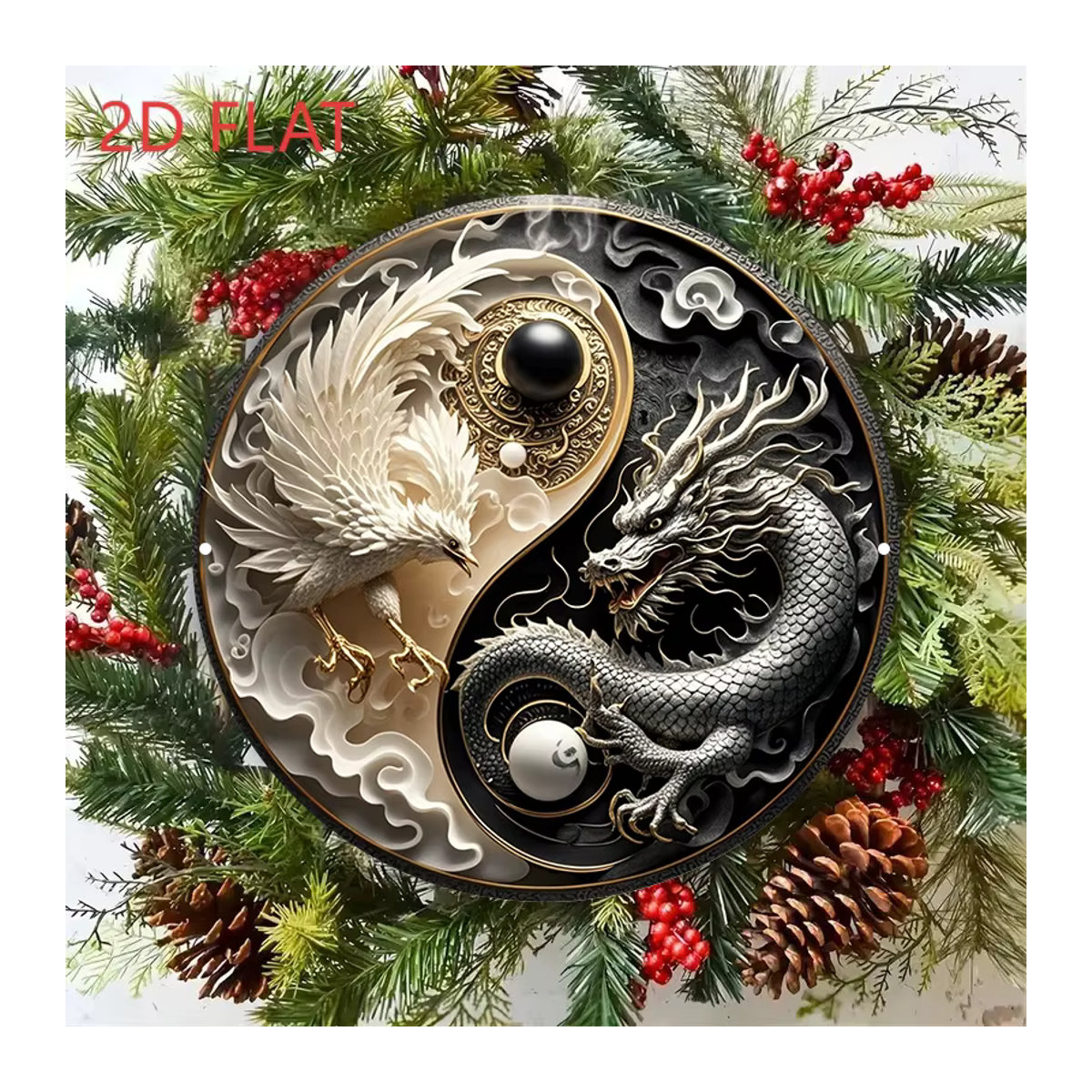 CIFBUY Yin Yang Wandkunst Metallschild mit Drache und Phönix in Rund und Mehrfarbig - Bild 4