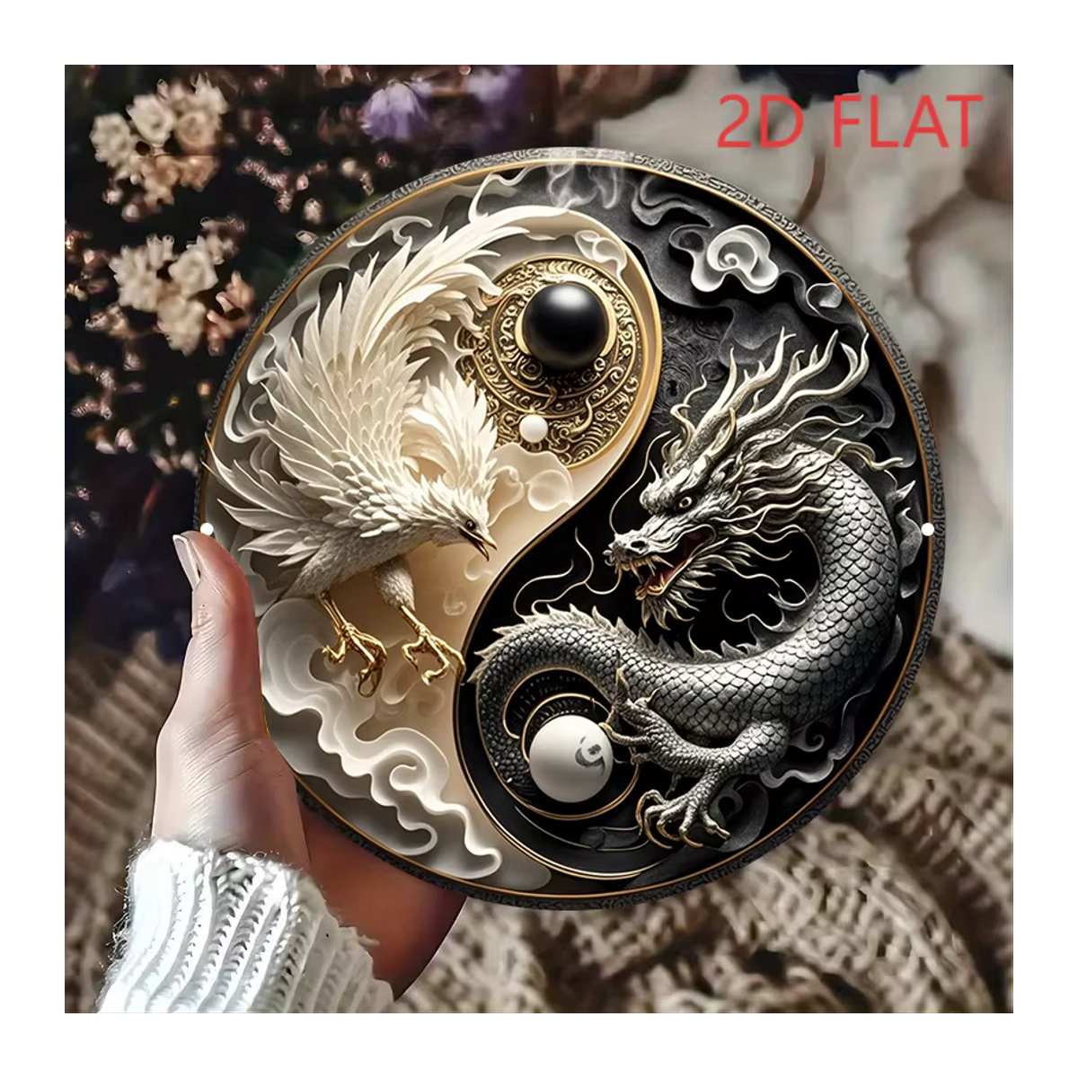 CIFBUY Yin Yang Wandkunst Metallschild mit Drache und Phönix in Rund und Mehrfarbig - Bild 5