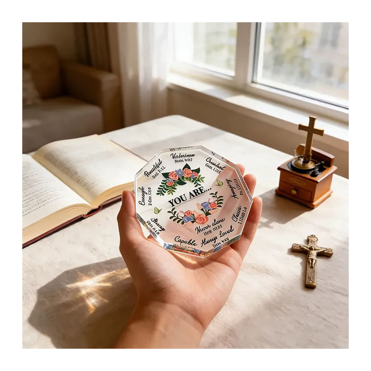 CIFBUY YOU ARE Beautiful Blumen-Schmetterlings-Plakette aus transparentem Glas als florale Tischdekoration - Bild 3