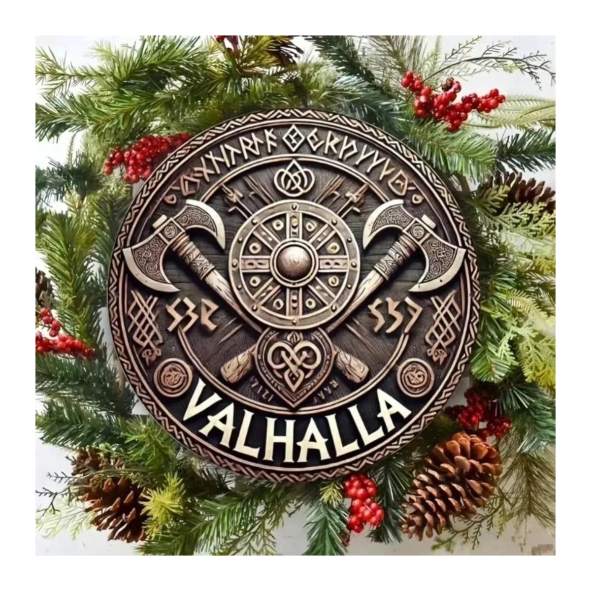 CIFkauf Vintage Wikinger Mythologie Metall Wandkunst Rundes Logo Schild in Mehrfarbig und Braun - Bild 1