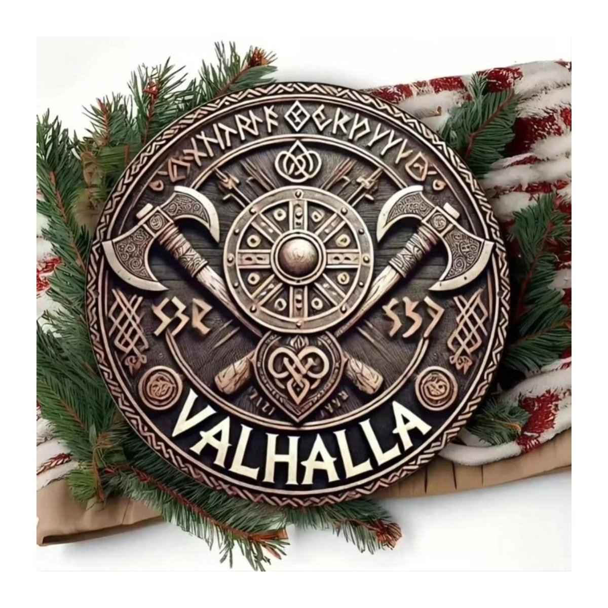 CIFkauf Vintage Wikinger Mythologie Metall Wandkunst Rundes Logo Schild in Mehrfarbig und Braun - Bild 2