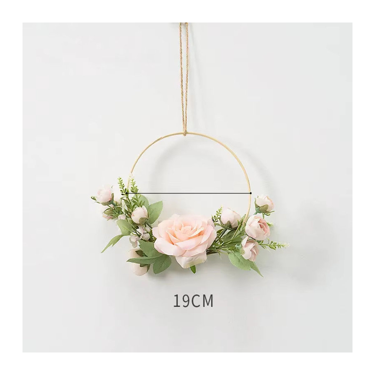 Cilected Holzreifen-Blumenkranz mit künstlichen Rosen und Eukalyptus als runder Wandbehang in Weiß und Mehrfarbig für Bohemian Hochzeitsdekorationen - Bild 3