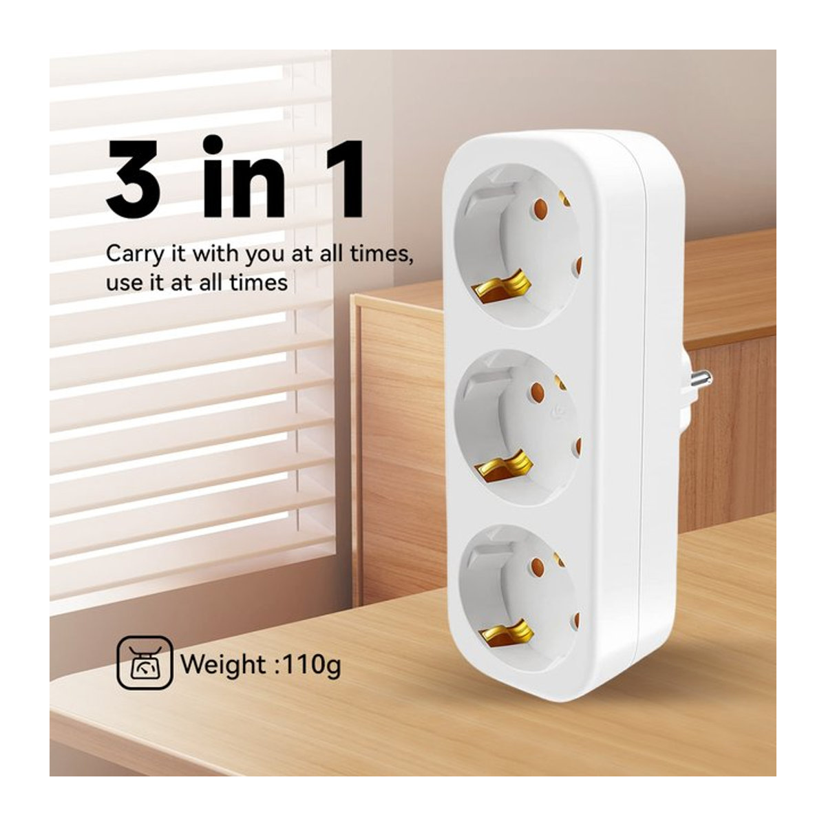 CILIA Dreifach-Schuko-Adaptersteckdose in Weiß, platzsparende Mehrfachsteckdose ohne Kabel, max. 3680 W 250 V/16 A - Bild 1