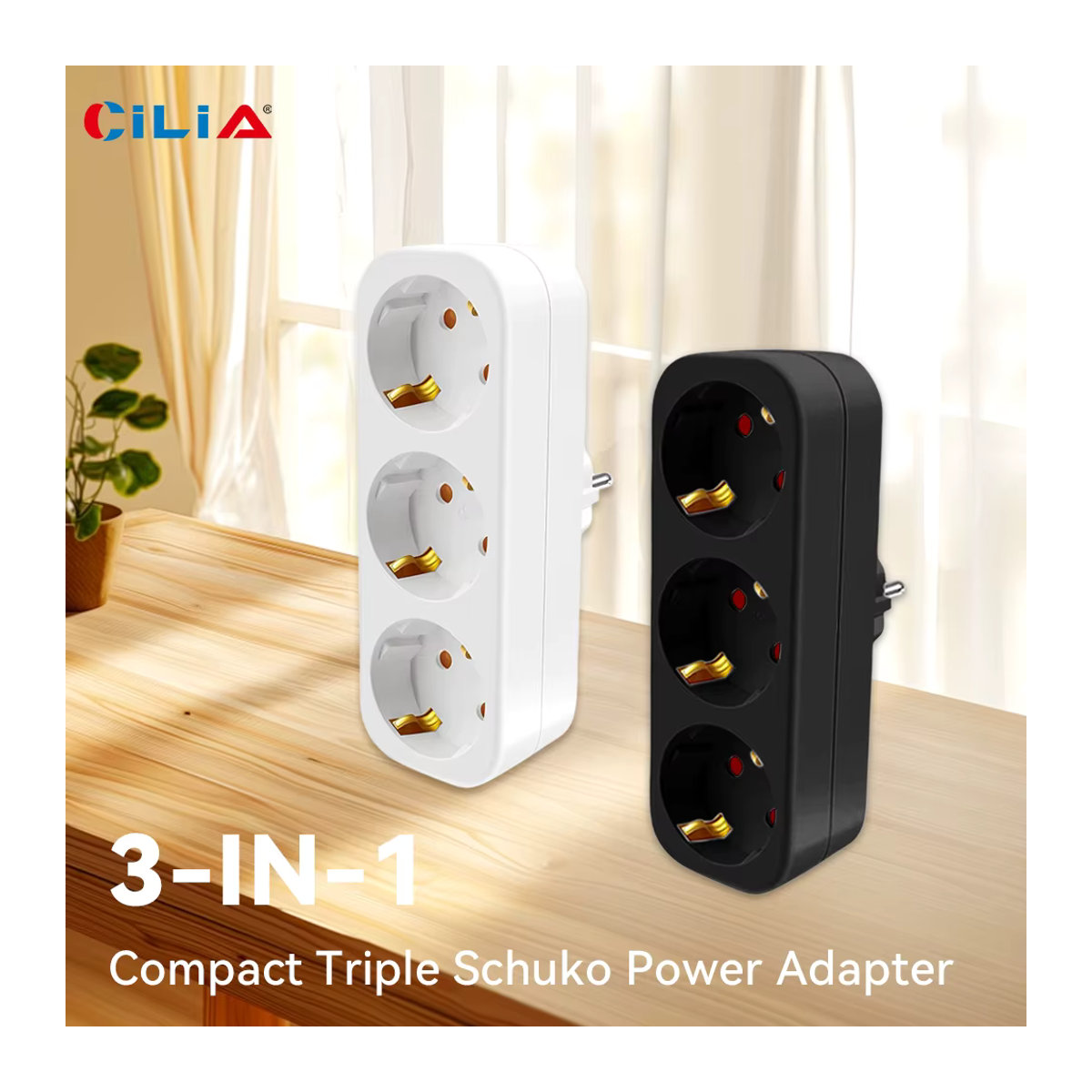 CILIA Dreifach-Schuko-Adaptersteckdose in Weiß, platzsparende Mehrfachsteckdose ohne Kabel, max. 3680 W 250 V/16 A - Bild 2