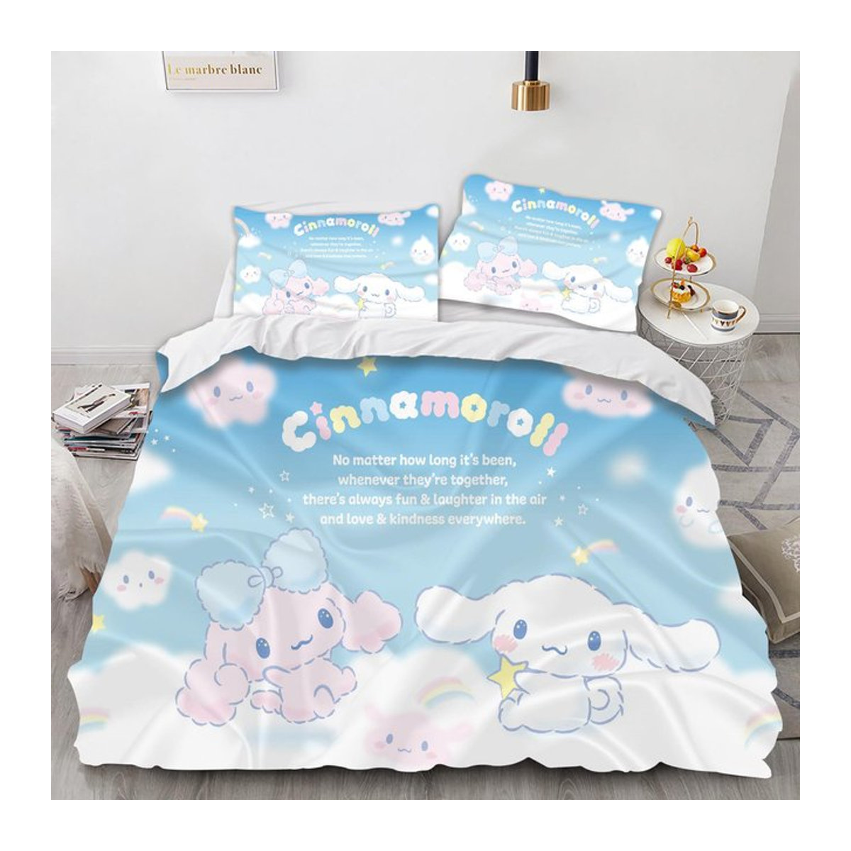 Cinnamoroll Bettwäscheset mit Bettbezug und Kissenbezug, Blau, B/B: 228 x 228 cm - Bild 1