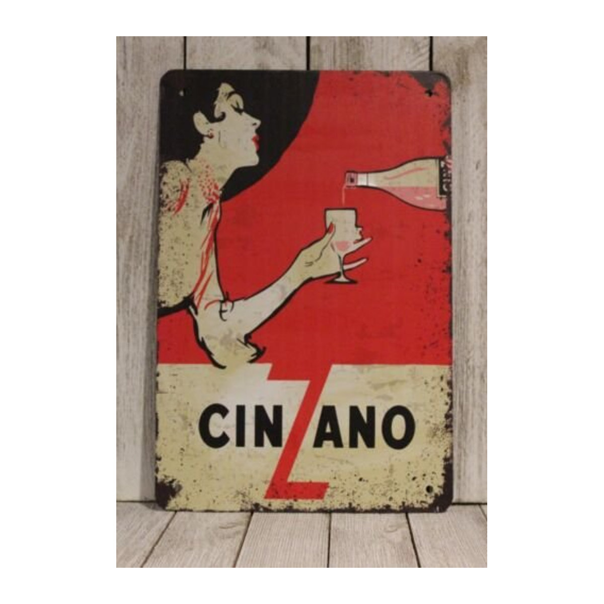 Cinzano Metallschild im rustikalen Look mit roter Typografie für Bar und Kneipe - Bild 1