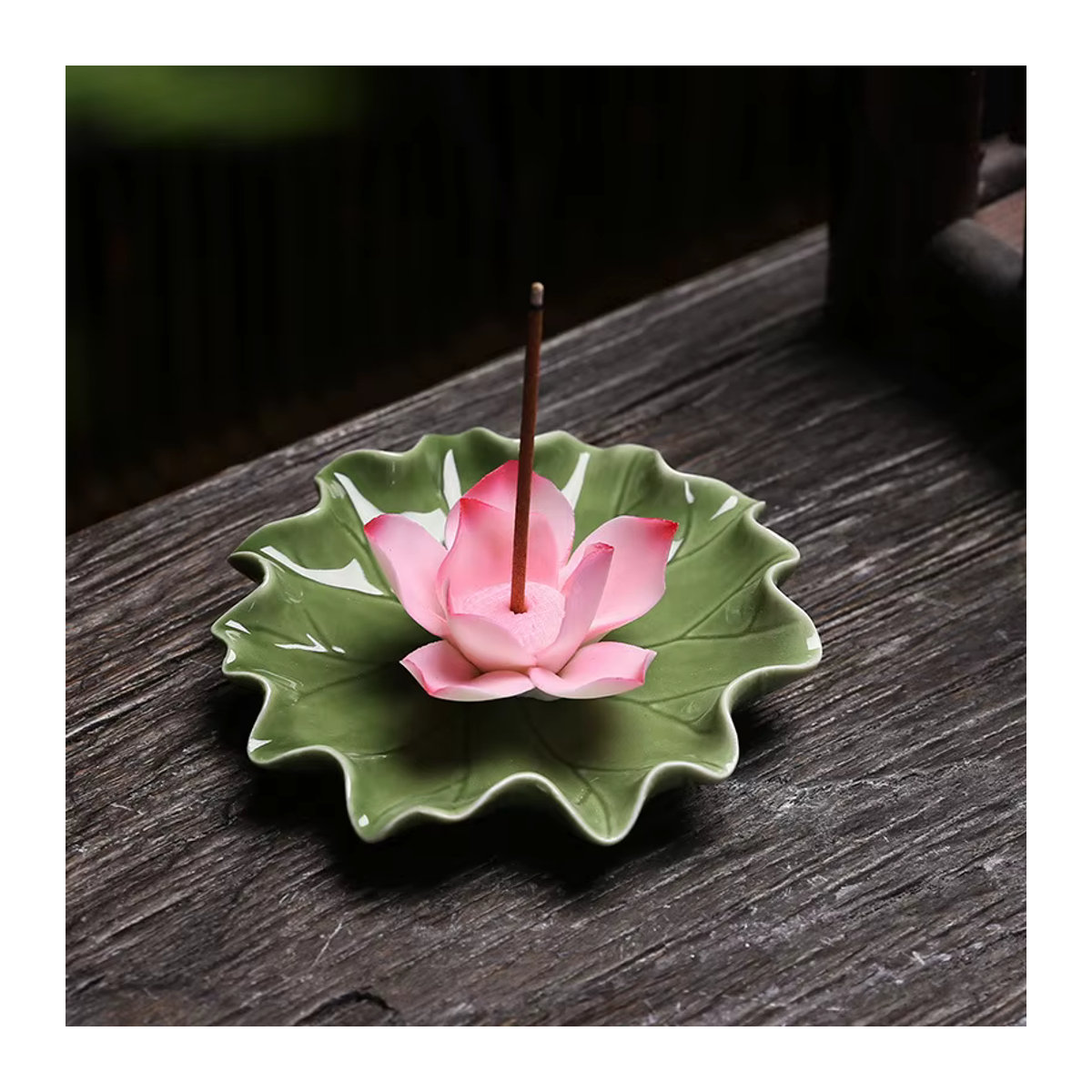Ciqcai Lotus Line Weihrauchständer aus Keramik für Aromatherapie und Yoga in Rosa und Grün - Bild 2
