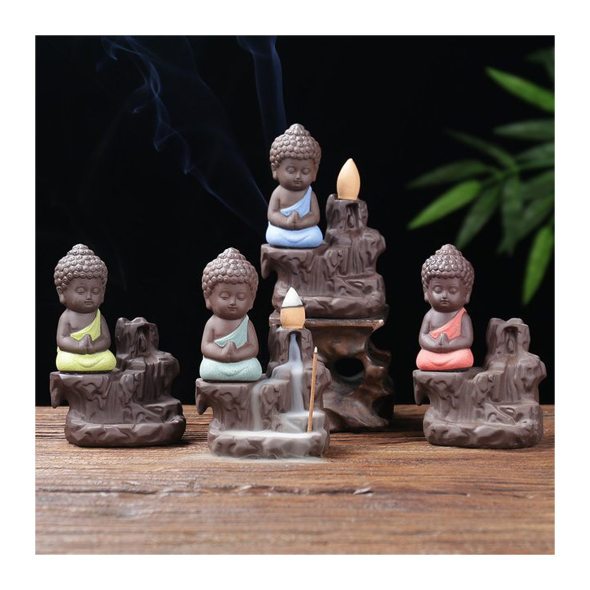 Ciqcai Weihrauchbrenner aus Keramik in lila mit fließendem Sand und dekorativer Statue im orientalischen Design - Bild 1