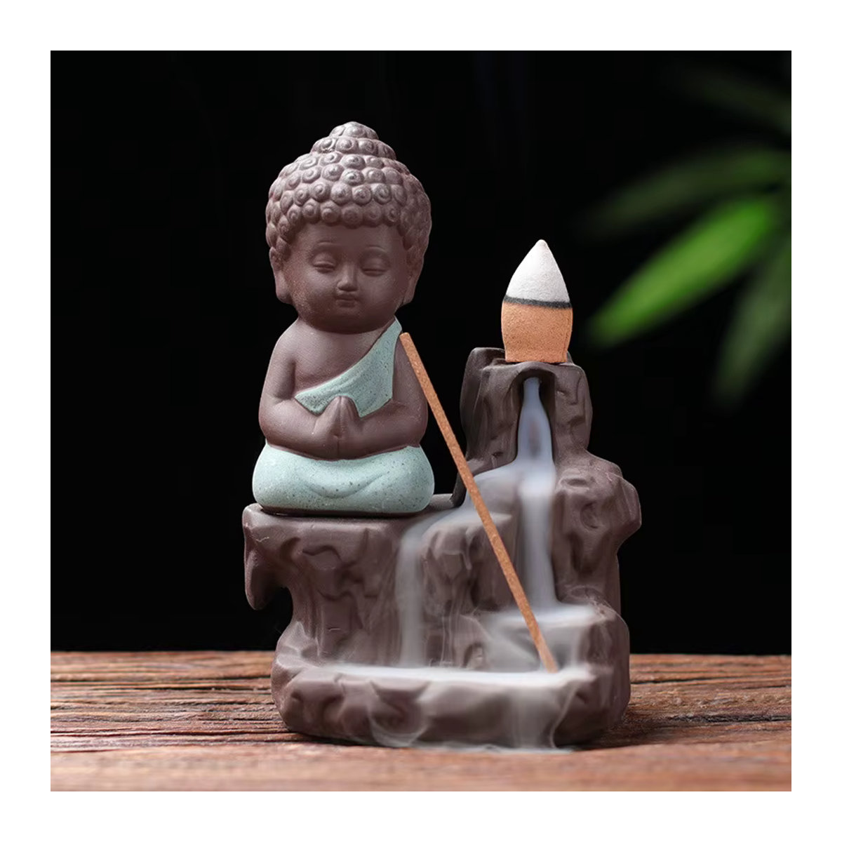 Ciqcai Weihrauchbrenner aus Keramik in lila mit fließendem Sand und dekorativer Statue im orientalischen Design - Bild 2