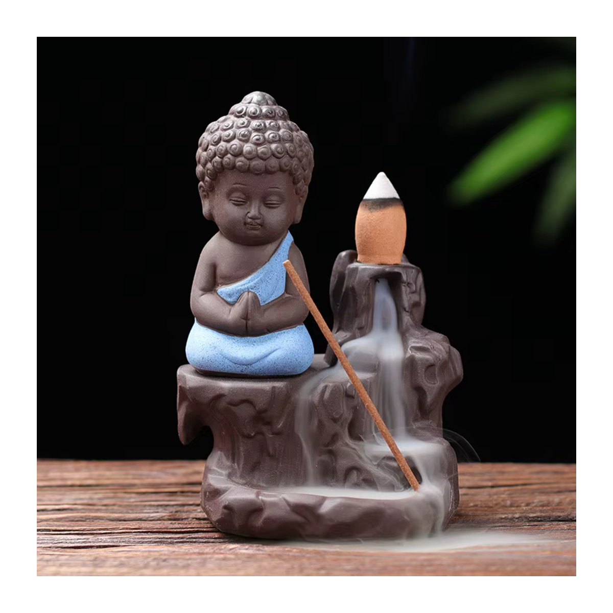 Ciqcai Weihrauchbrenner aus Keramik in lila mit fließendem Sand und dekorativer Statue im orientalischen Design - Bild 4