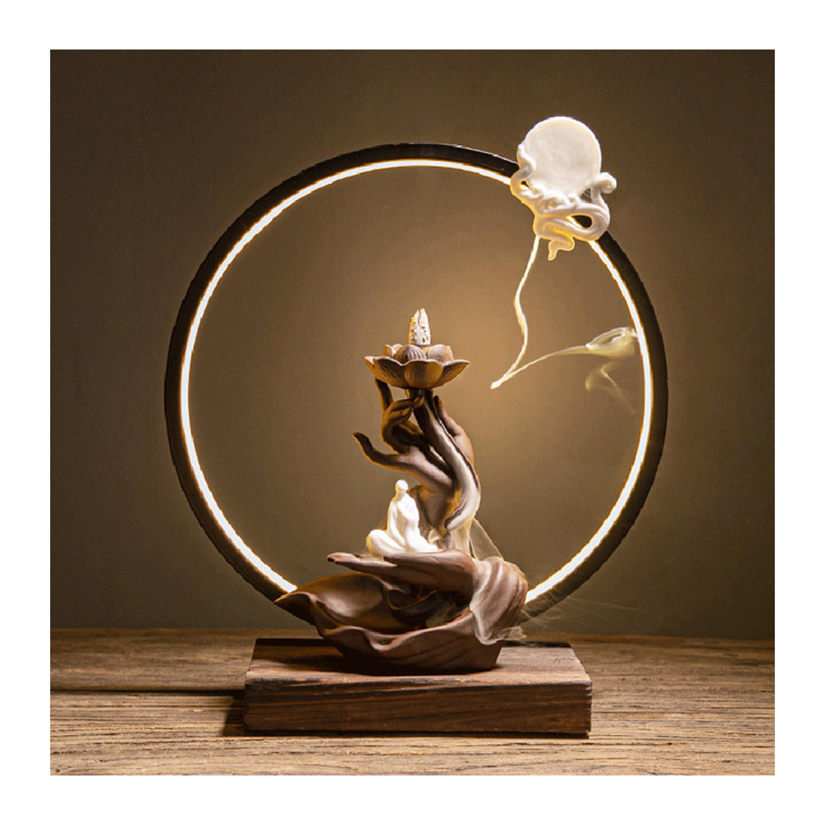 Ciqcai Zen Weihrauch Rückfluss Keramik Lampe mit LED in Lila und Braun - Bild 1