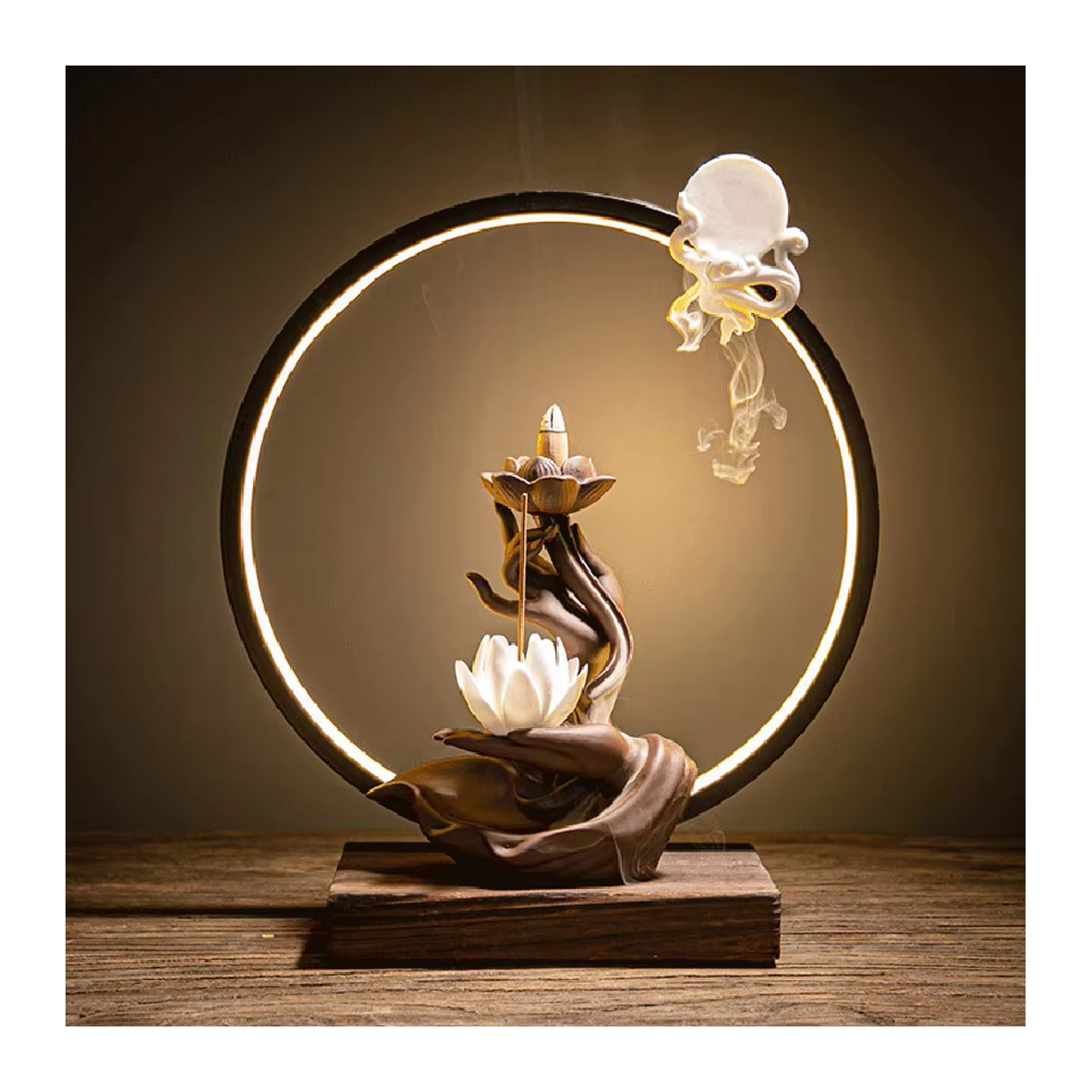 Ciqcai Zen Weihrauch Rückfluss Keramik Lampe mit LED in Lila und Braun - Bild 2