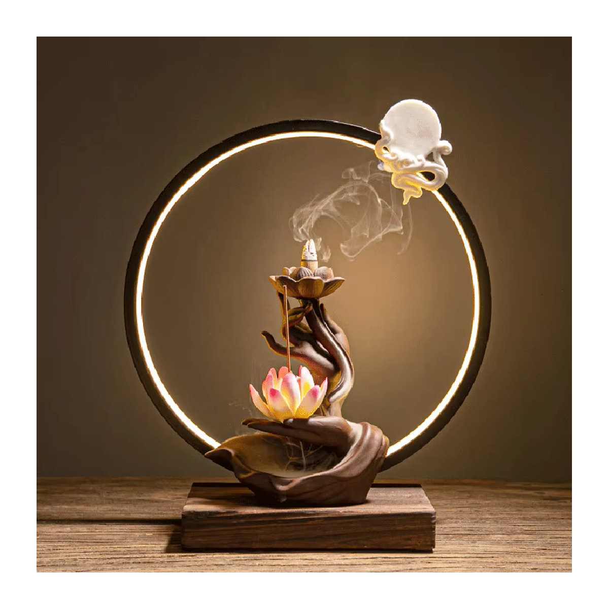 Ciqcai Zen Weihrauch Rückfluss Keramik Lampe mit LED in Lila und Braun - Bild 3