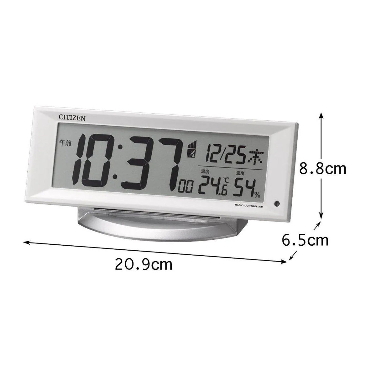 Citizen Digital Funkwecker mit Beleuchtung, Thermometer und Hygrometer, Weiß, B: 20.9 cm, T: 6.5 cm, H: 20.9 cm - Bild 2
