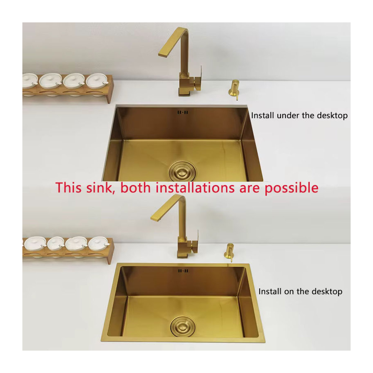 CKWS Küchenspüle aus Edelstahl 304 in Gold, modernes Waschbecken für Bar oder Küche, B/T/H: 45 x 40 x 40 cm - Bild 5