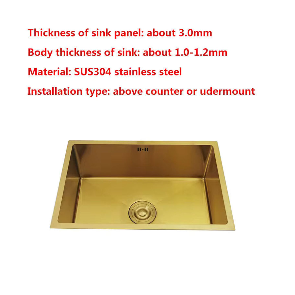 CKWS Küchenspüle aus Edelstahl 304 in Gold, modernes Waschbecken für Bar oder Küche, B/T/H: 45 x 40 x 40 cm - Bild 6