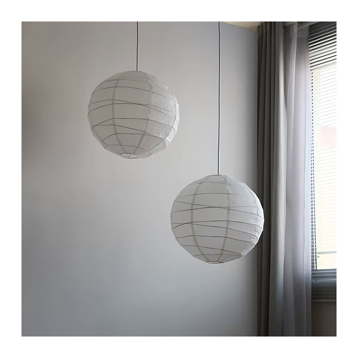 Claeted Akari Noguchi Pendelleuchte aus Papier in Beige, minimalistische runde Kugel-Hängelampe mit E27 Fassung für Wohnzimmer und Schlafzimmer - Bild 3