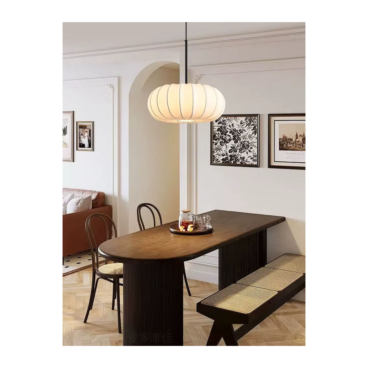 Claeted Japanische Pendelleuchte aus weißer Viskose im Retro-Stil mit Seidentrommel-Design - Bild 2