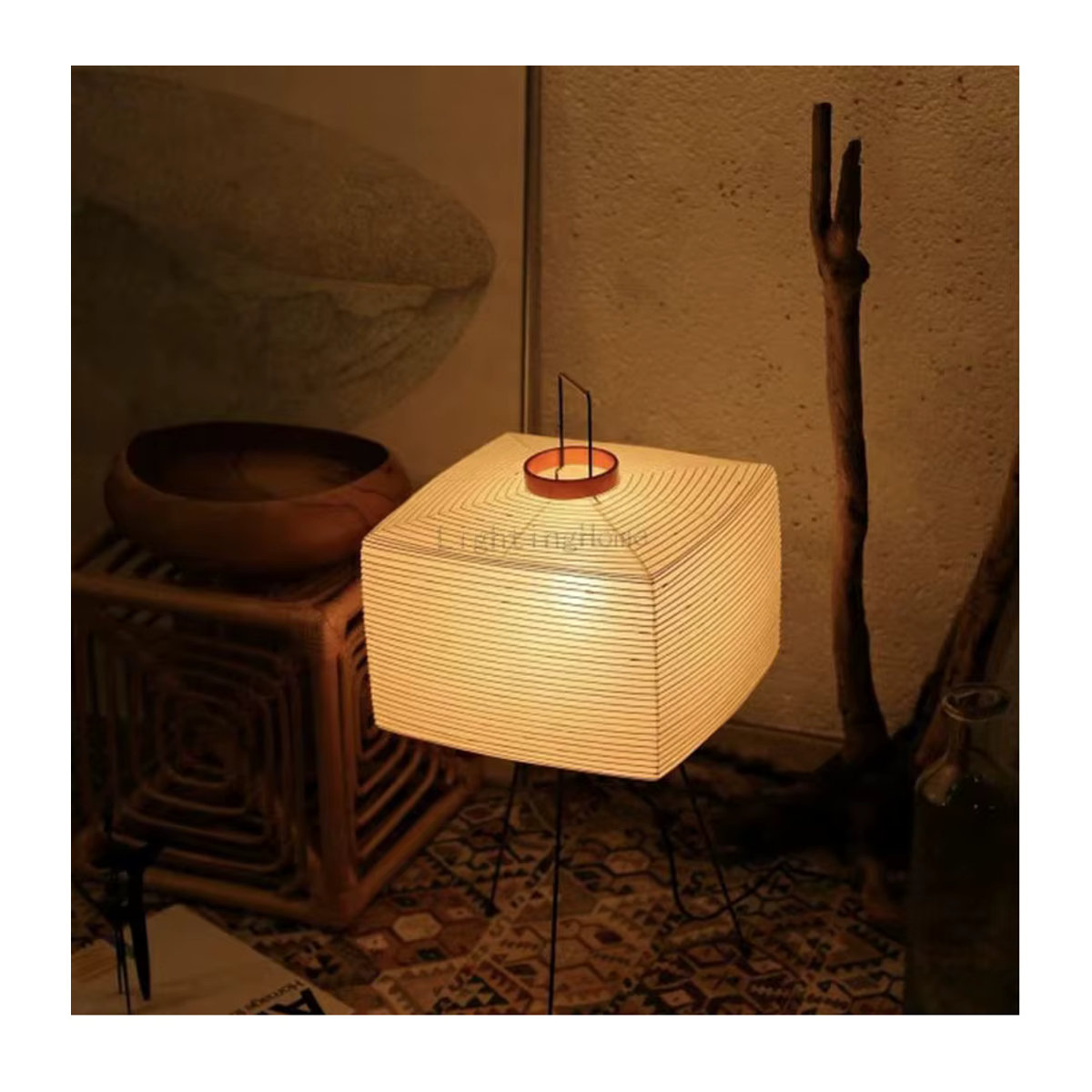 Claeted Japanische Stehlampe im Wabi-Sabi-Stil aus Reispapier in Beige - Bild 3