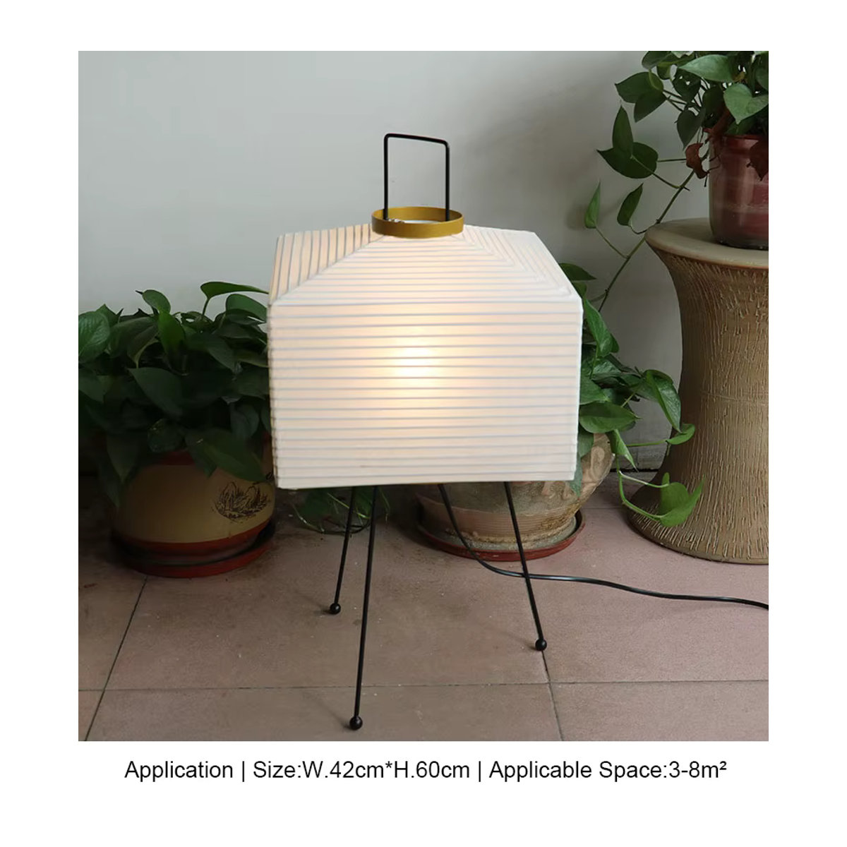 Claeted Japanische Stehlampe im Wabi-Sabi-Stil aus Reispapier in Beige - Bild 4