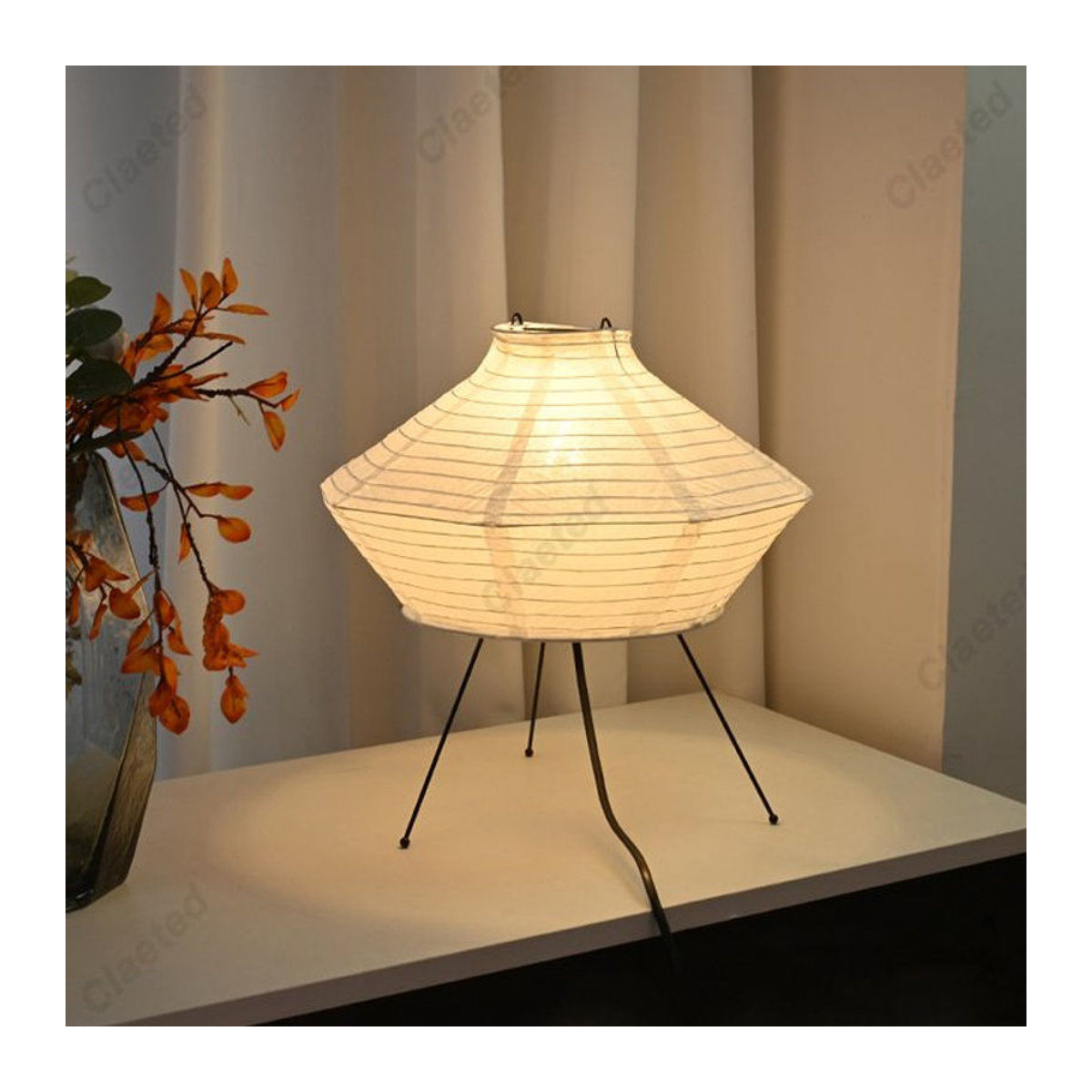Claeted Japanische Wabi-Sabi Tischlampe aus Reispapier in Beige mit E27 Fassung - Bild 1