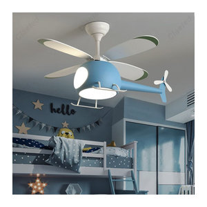 Claeted LED Deckenventilator Hubschrauber Design mit Lampe in Blau für das Kinderzimmer