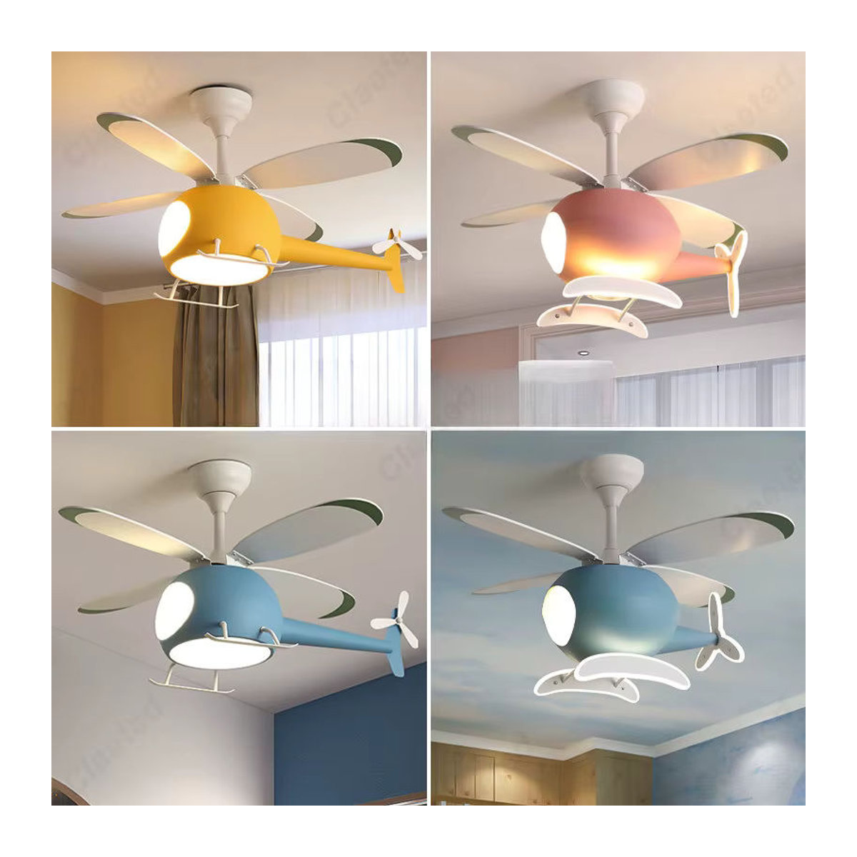 Claeted LED Deckenventilator Hubschrauber Design mit Lampe in Blau für das Kinderzimmer - Bild 2
