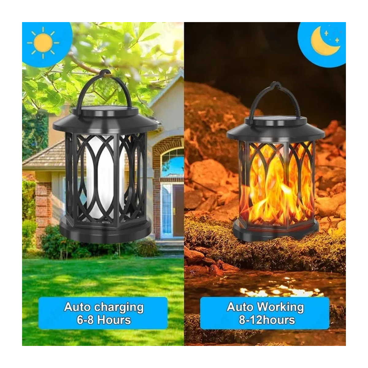 Claeted LED Solar Hof Lampe Flammen Effekt Schwarz IP65 Wasserdicht Klassische Garten Dekoration - Bild 1