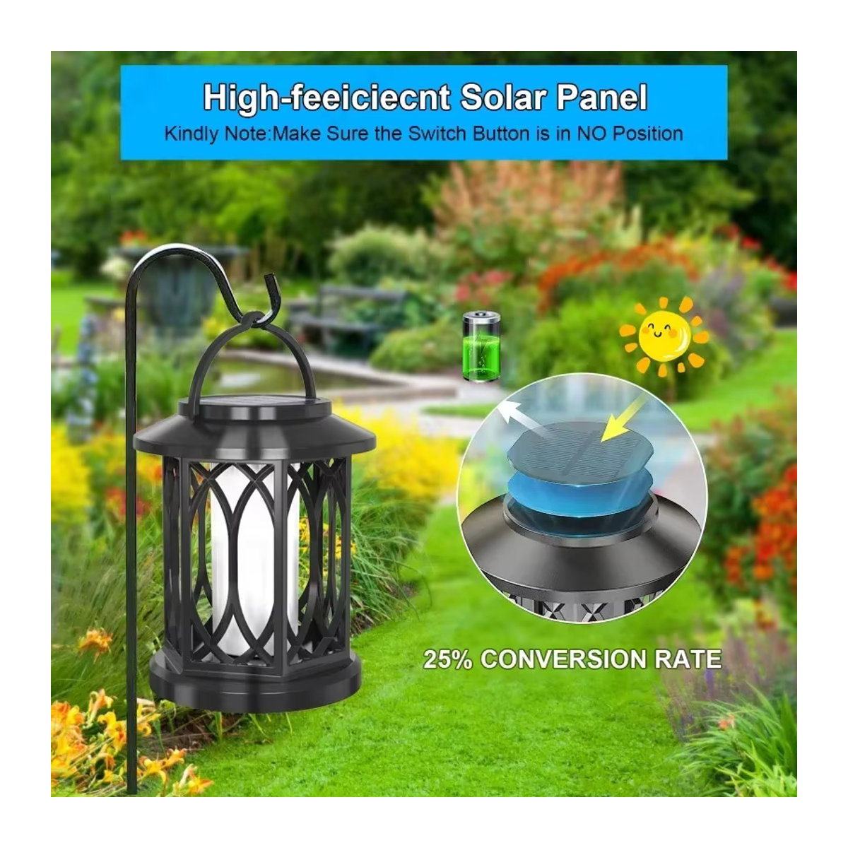 Claeted LED Solar Hof Lampe Flammen Effekt Schwarz IP65 Wasserdicht Klassische Garten Dekoration - Bild 4