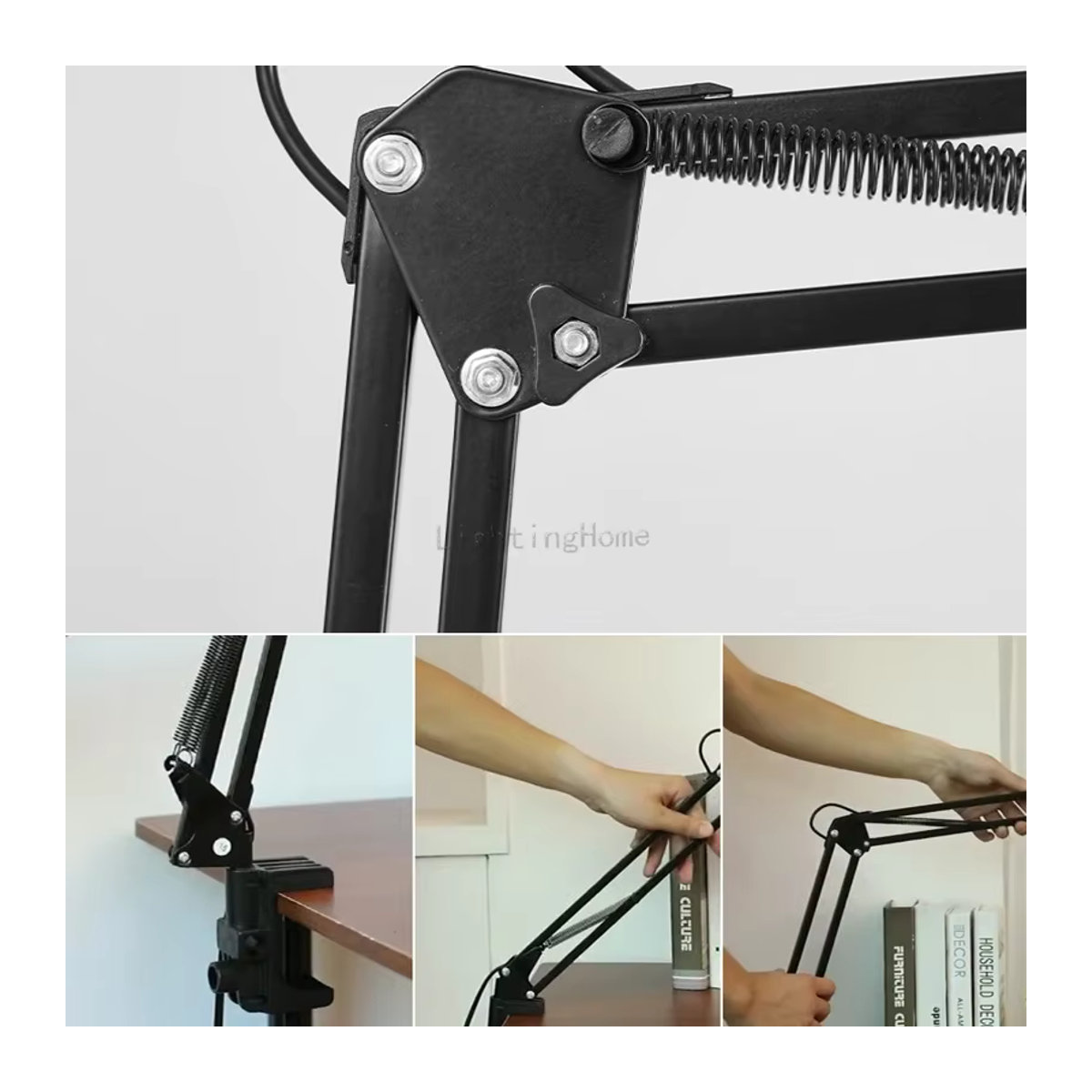 Claeted LED Tischlampe mit langem Arm und Klappclip in Schwarz aus Metall für Nail Art, Stickerei und präzises Arbeiten - Bild 3