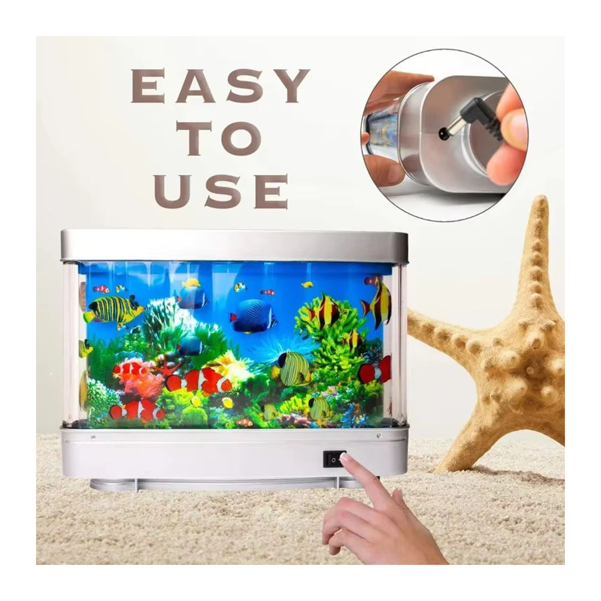 Claeted LED Tischlampe mit tropischem Aquarium-Design und dynamischem Ozean-Effekt in Bunt - Bild 3