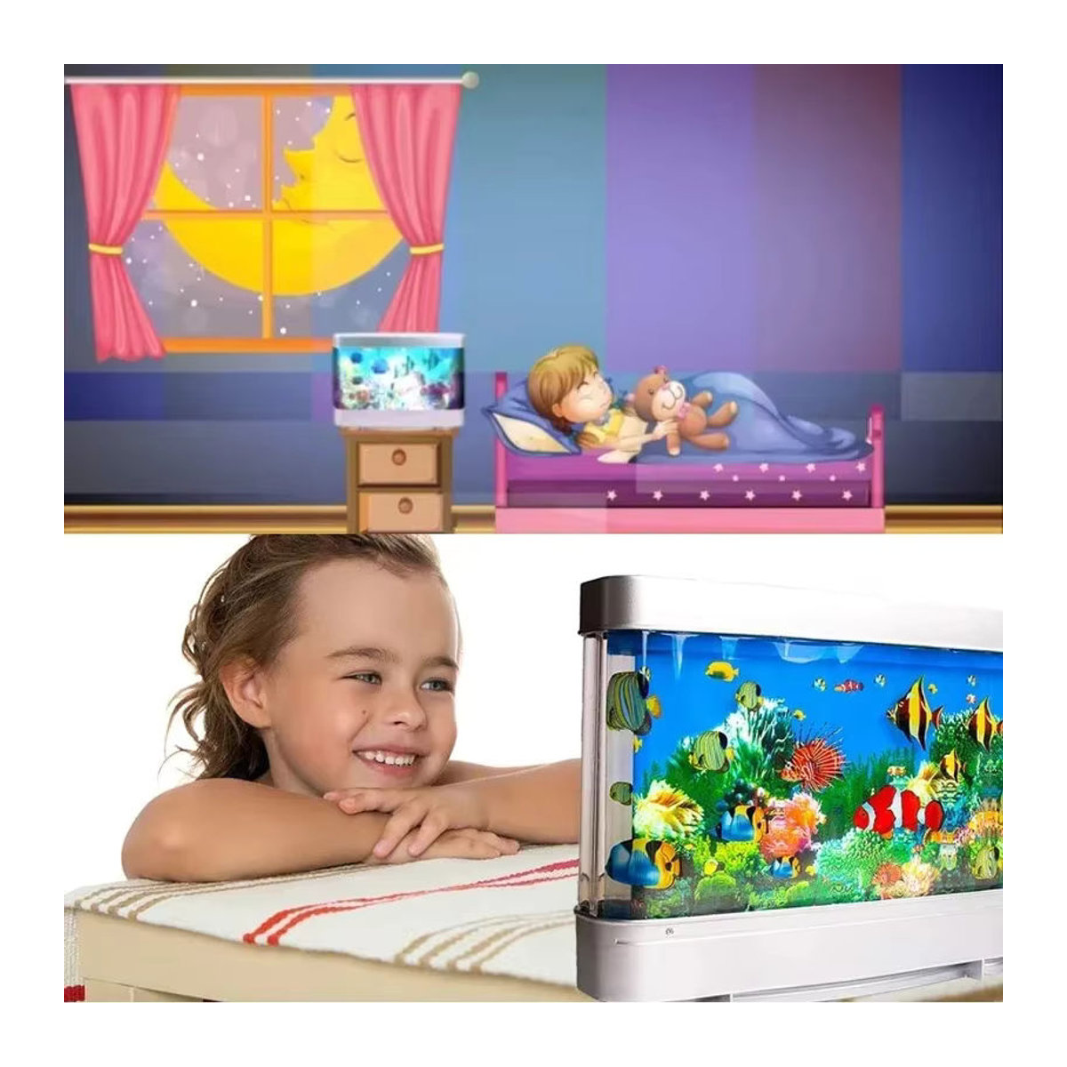 Claeted LED Tischlampe mit tropischem Aquarium-Design und dynamischem Ozean-Effekt in Bunt - Bild 5