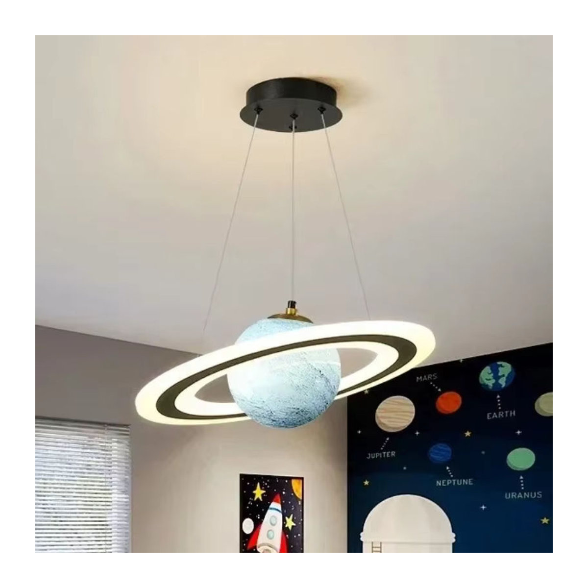 Claeted Moderne Acryl-Planeten-Pendelleuchte in Weiß mit E27 Fassung für Wohnzimmer, Schlafzimmer und Kinderzimmer - Bild 2