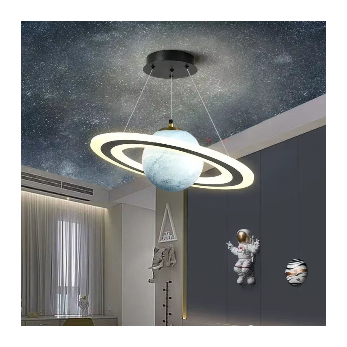 Claeted Moderne Acryl-Planeten-Pendelleuchte in Weiß mit E27 Fassung für Wohnzimmer, Schlafzimmer und Kinderzimmer - Bild 4