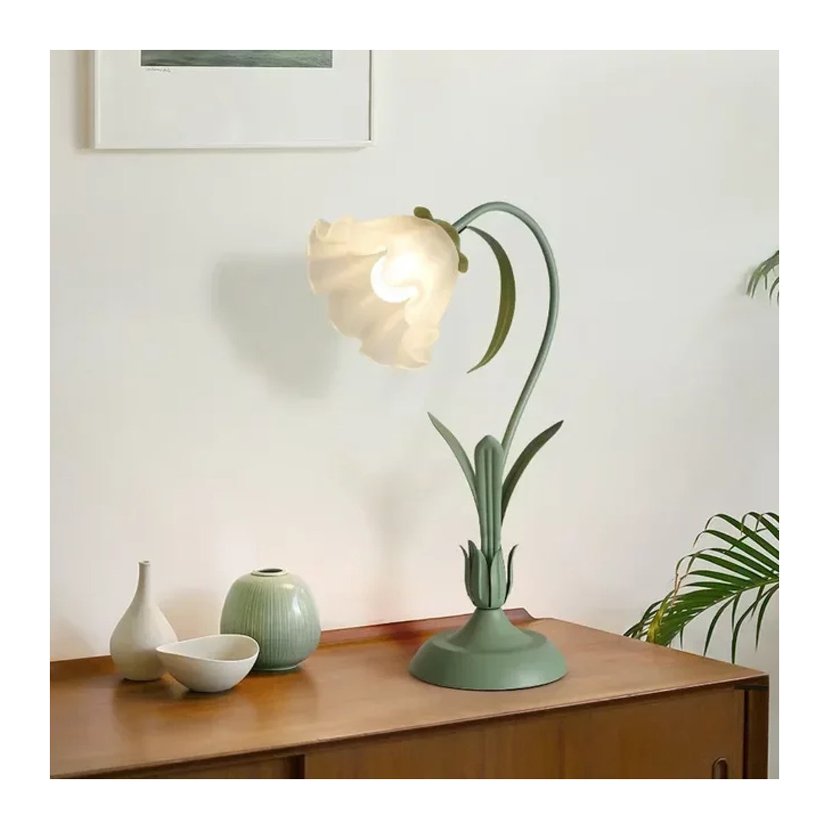 Claeted Nachttischlampe im französischen Landhausstil mit Blumen-Design aus Acryl in Beige und Grün - Bild 1