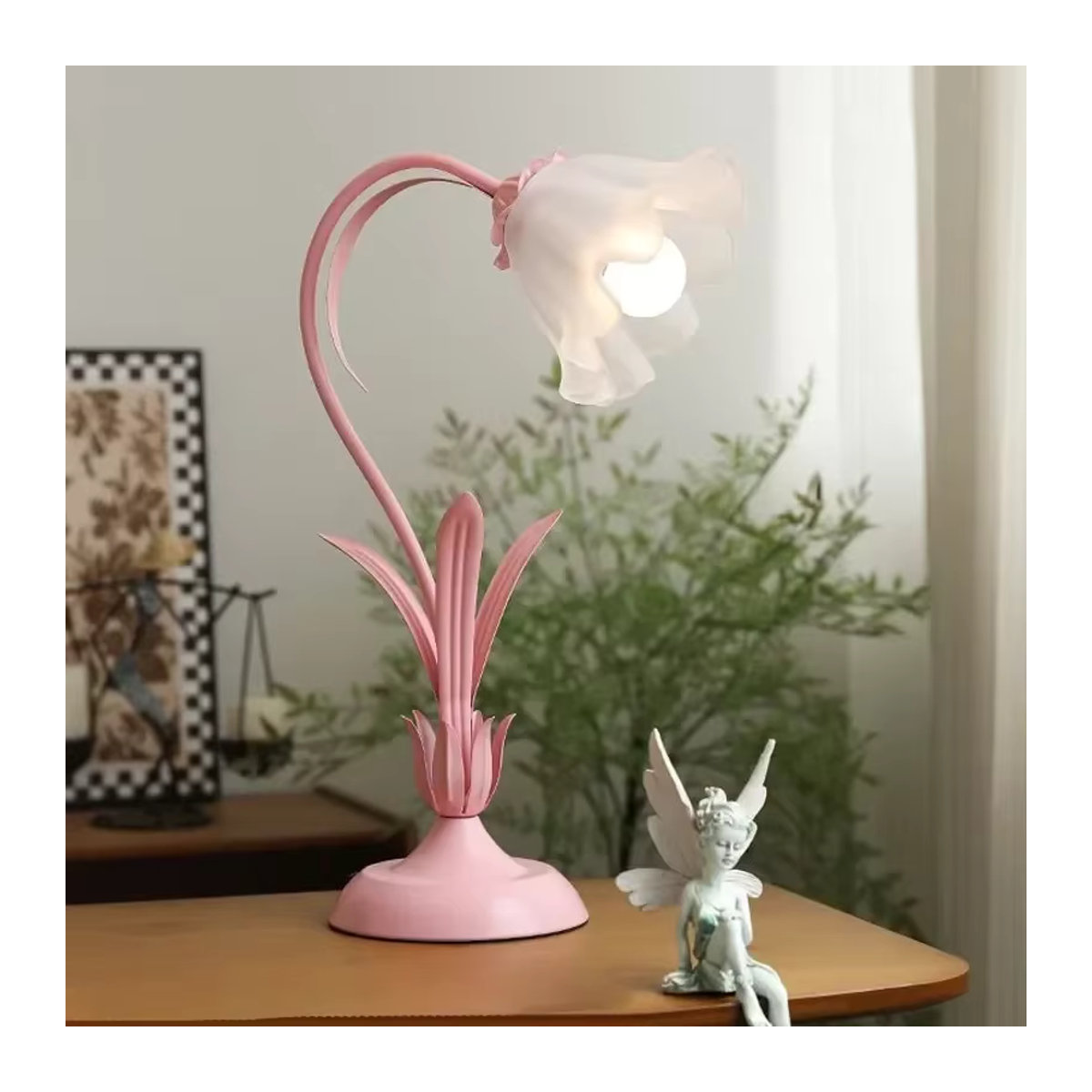 Claeted Nachttischlampe im französischen Landhausstil mit Blumen-Design aus Acryl in Beige und Grün - Bild 3