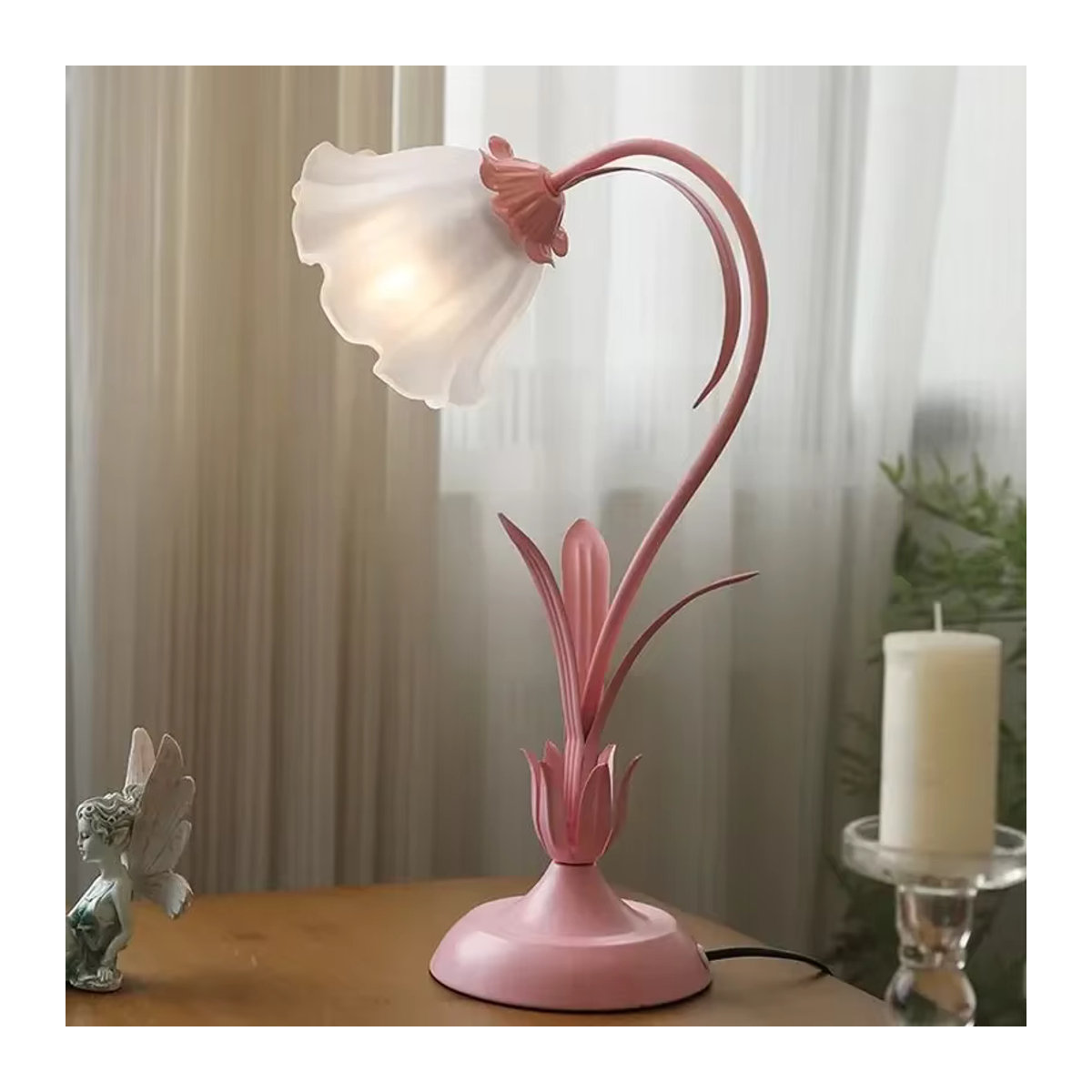 Claeted Nachttischlampe im französischen Landhausstil mit Blumen-Design aus Acryl in Beige und Grün - Bild 4