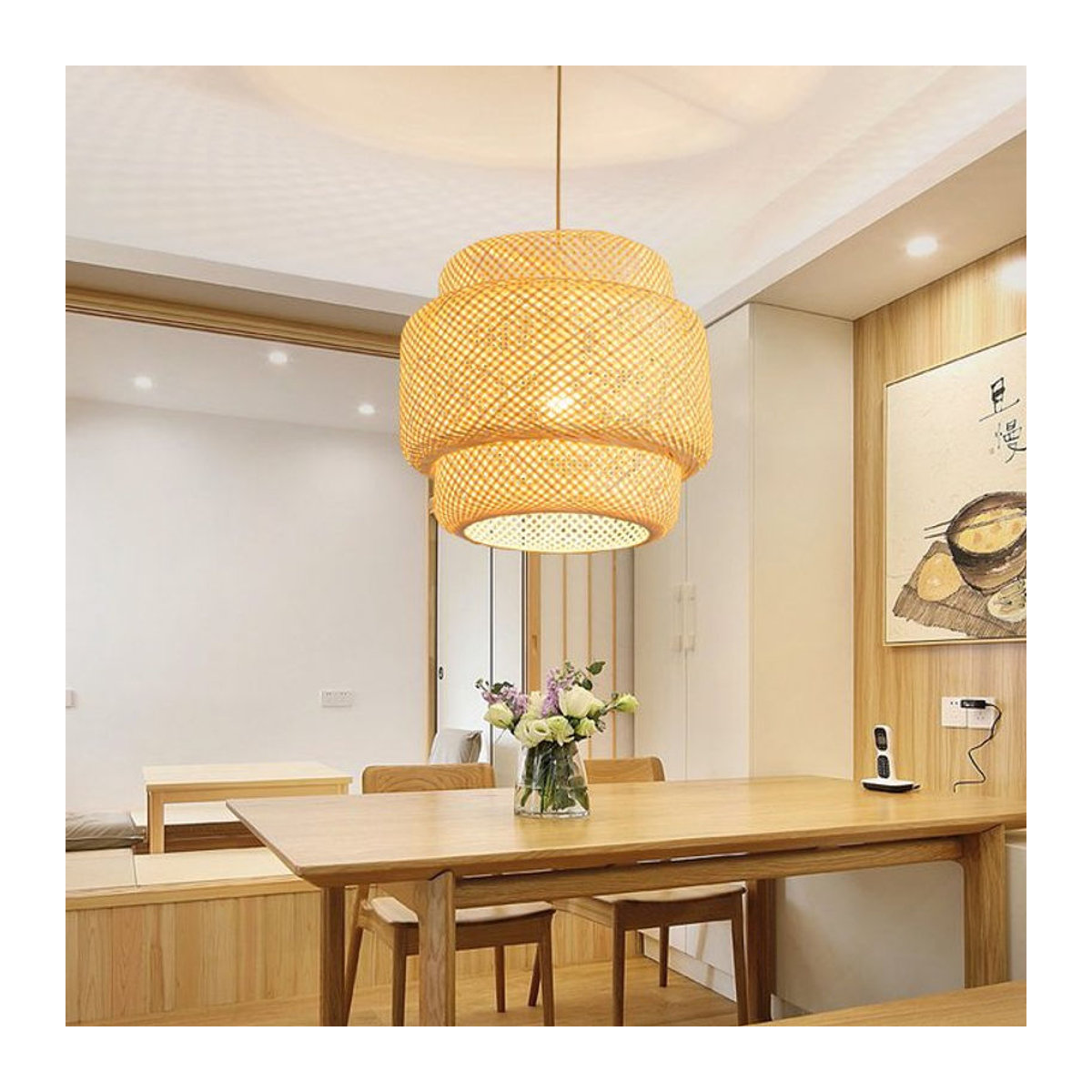 Claeted Pendelleuchte aus Bambus und Rattan im Bohemian-Stil, LED-Hängeleuchte in Braun - Bild 1