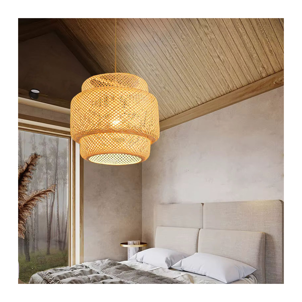 Claeted Pendelleuchte aus Bambus und Rattan im Bohemian-Stil, LED-Hängeleuchte in Braun - Bild 2