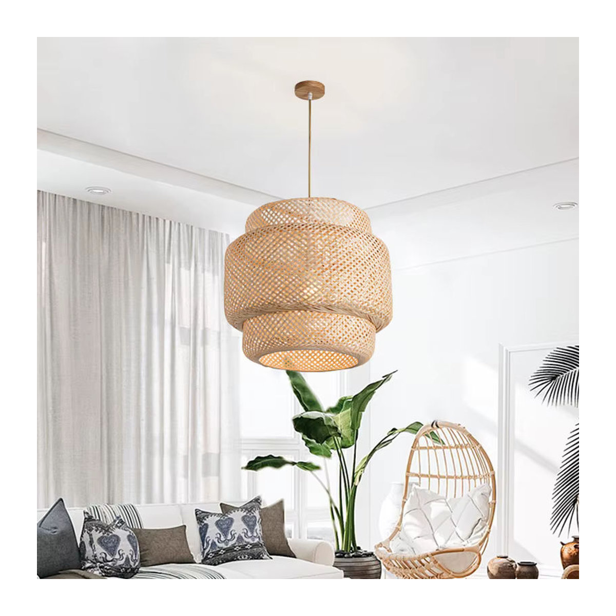 Claeted Pendelleuchte aus Bambus und Rattan im Bohemian-Stil, LED-Hängeleuchte in Braun - Bild 3