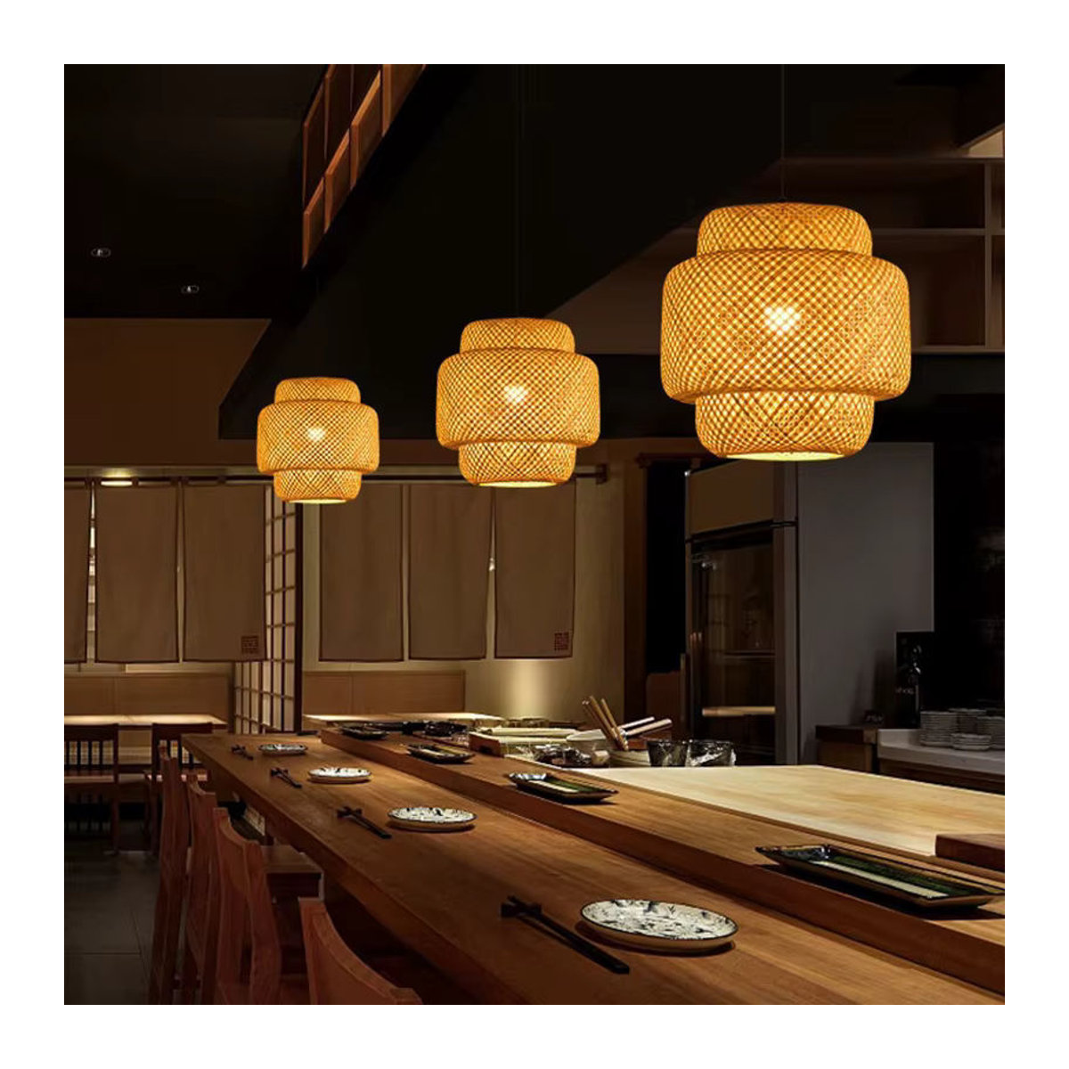 Claeted Pendelleuchte aus Bambus und Rattan im Bohemian-Stil, LED-Hängeleuchte in Braun - Bild 4