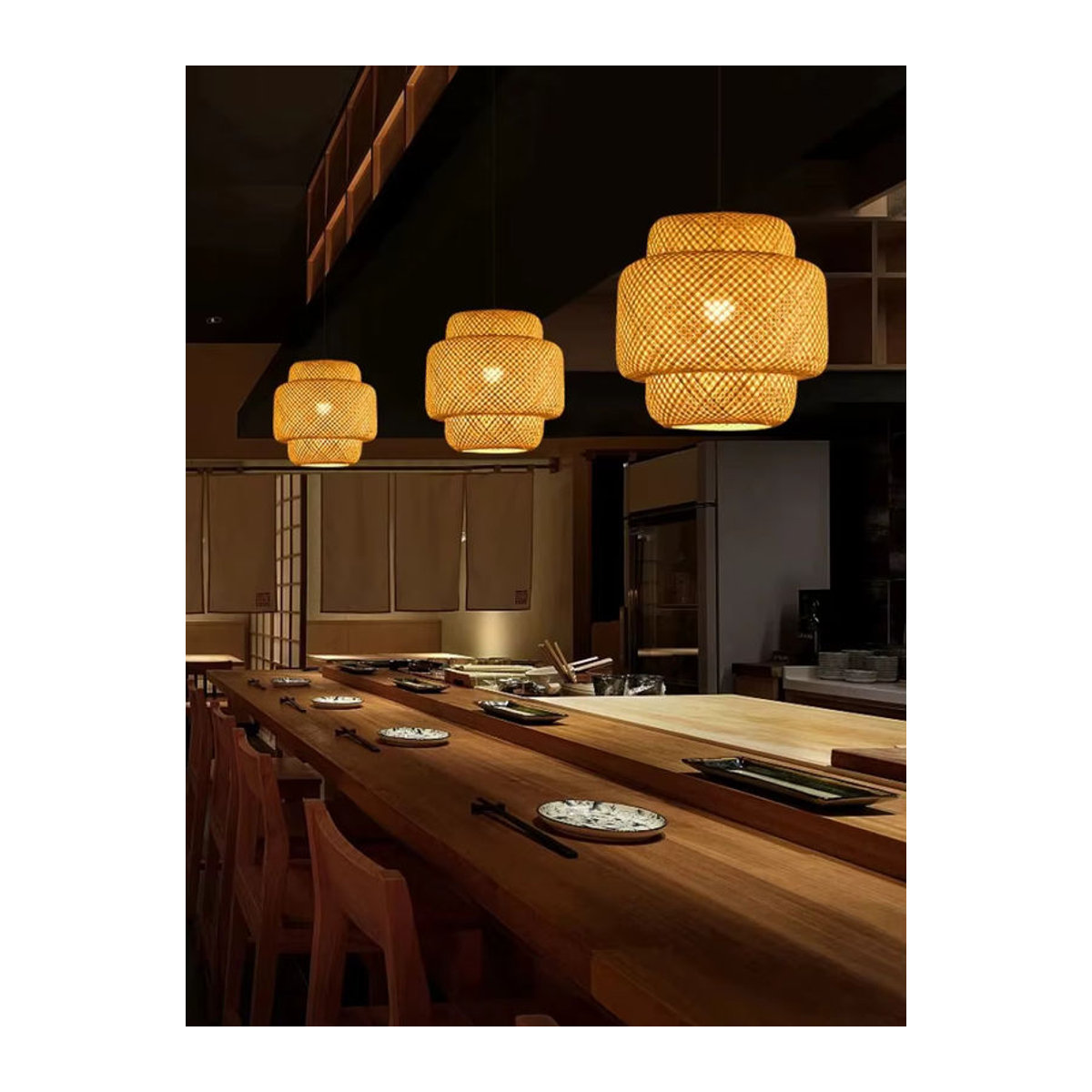 Claeted Pendelleuchte aus Bambus und Rattan im Bohemian-Stil, LED-Hängeleuchte in Braun - Bild 5