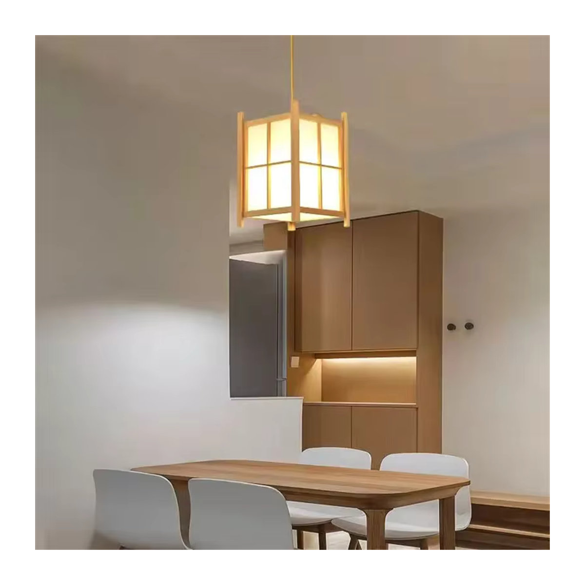 Claeted Pendelleuchte aus Holz im Japan Stil mit E27 Fassung in Gelb - Bild 3