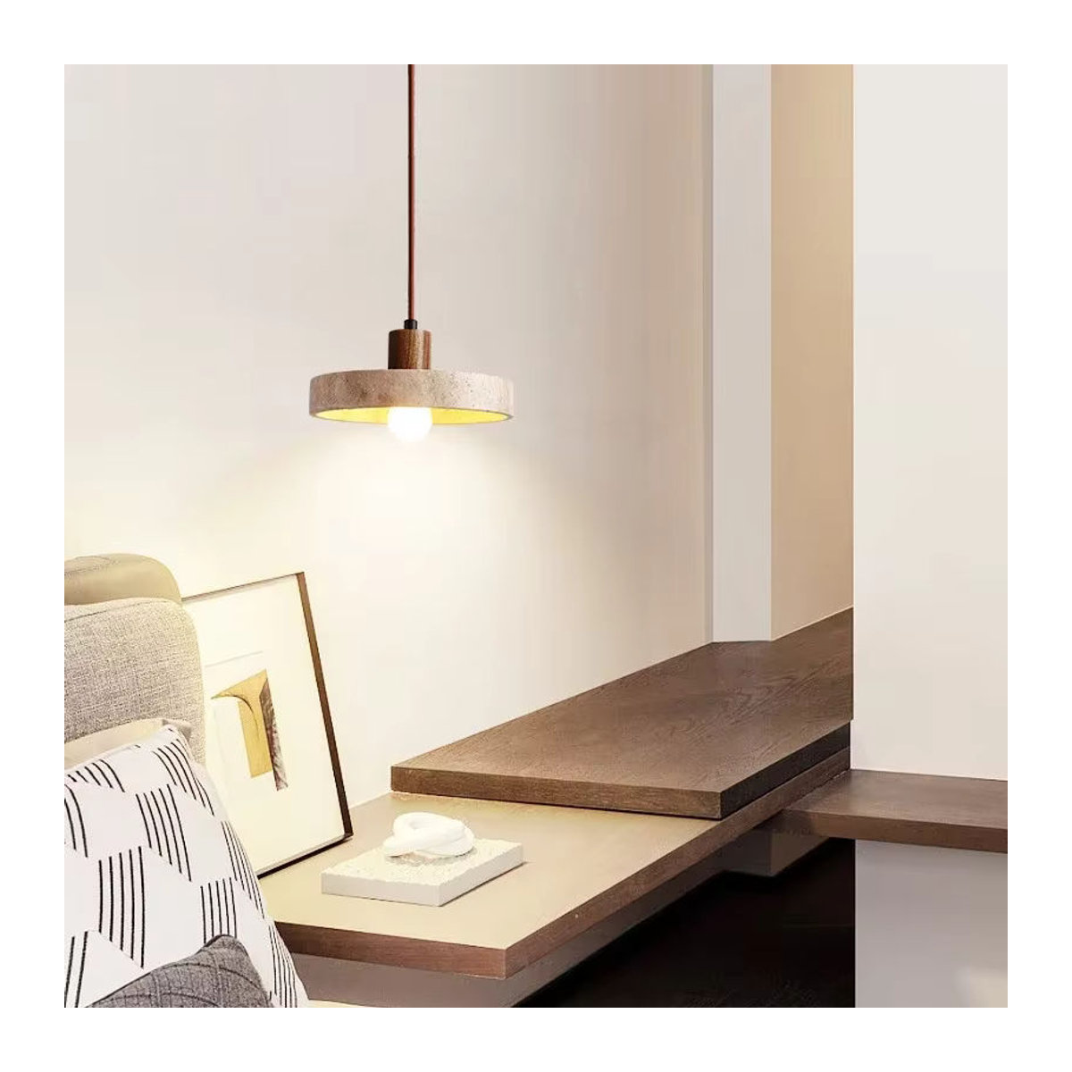 Claeted Pendelleuchte aus Naturstein in Beige mit E27 Fassung für minimalistisches Design - Bild 2