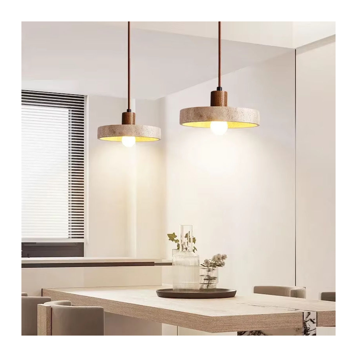 Claeted Pendelleuchte aus Naturstein in Beige mit E27 Fassung für minimalistisches Design - Bild 3