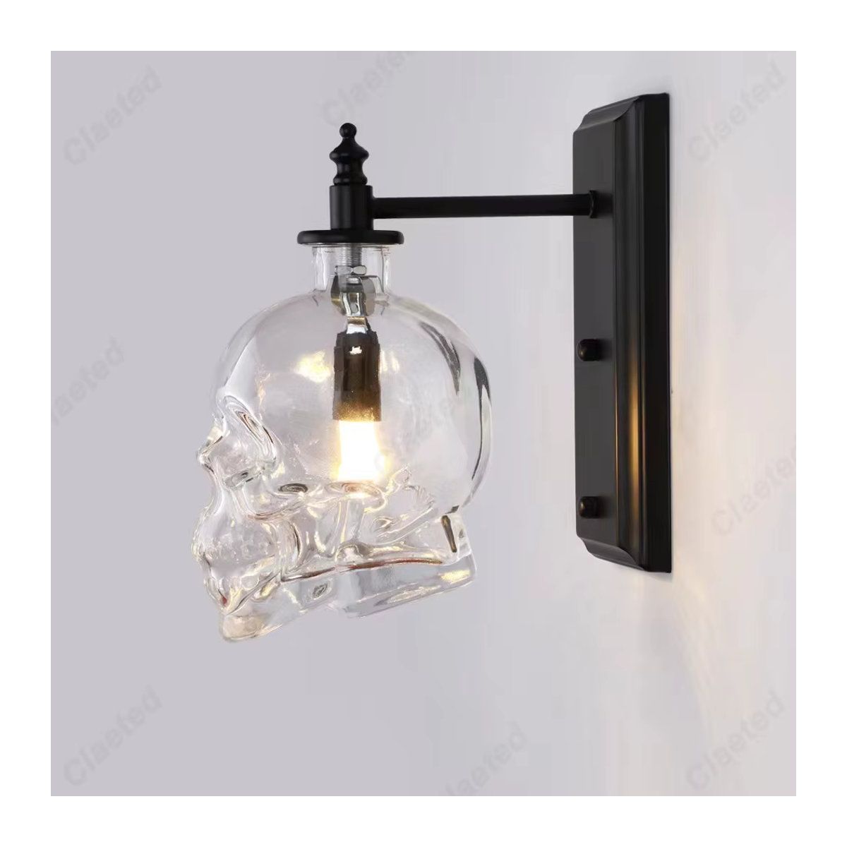 Claeted Retro LED Schädel Wandleuchte in Schwarz mit Glaselementen für Bar Café Wohnzimmer und Schlafzimmer - Bild 3