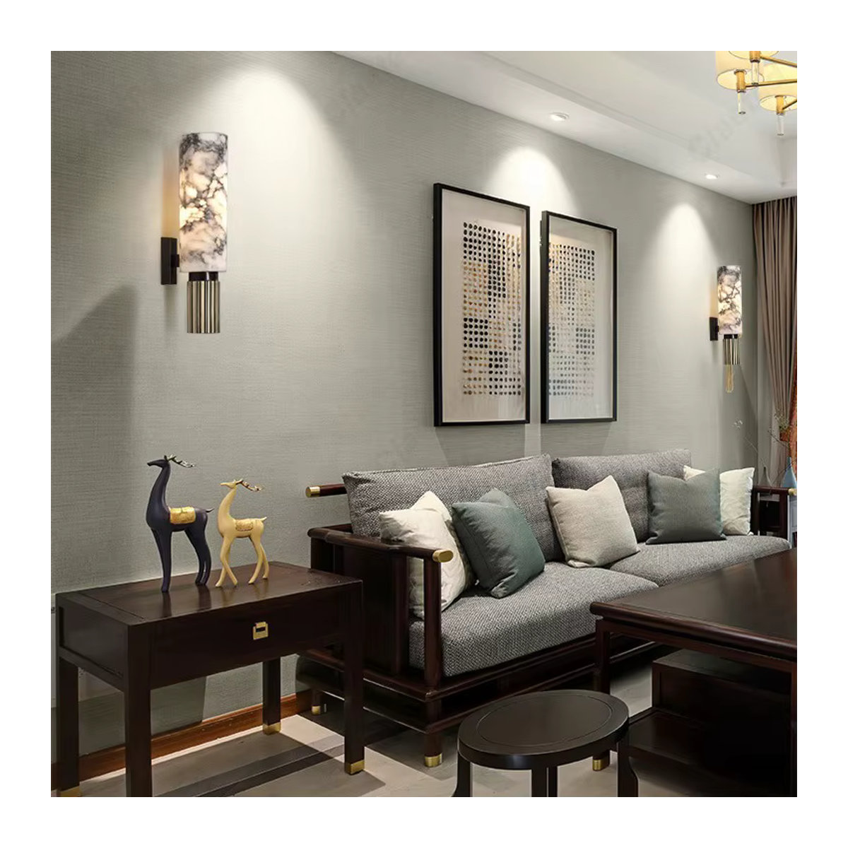 Claeted Retro LED Wandlampe aus Marmor in Schwarz/Weiß für Wohnzimmer, Schlafzimmer und Korridor - Bild 3
