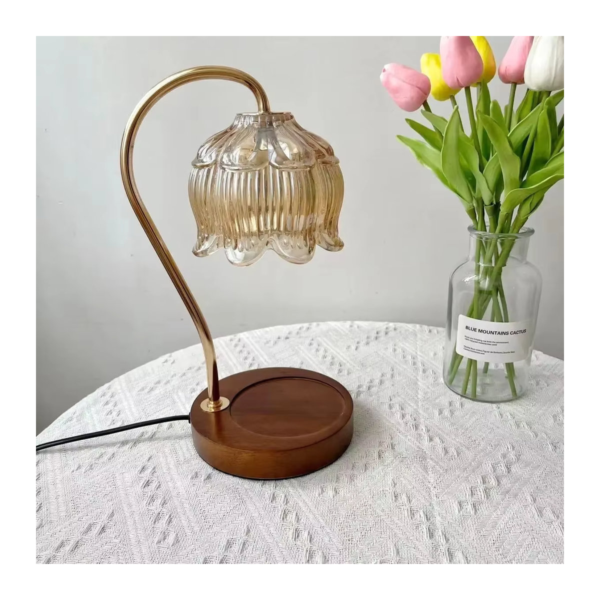 Claeted Retro Wachsschmelzer Tischlampe aus Holz und Marmor in Transparent und Natur - Bild 2